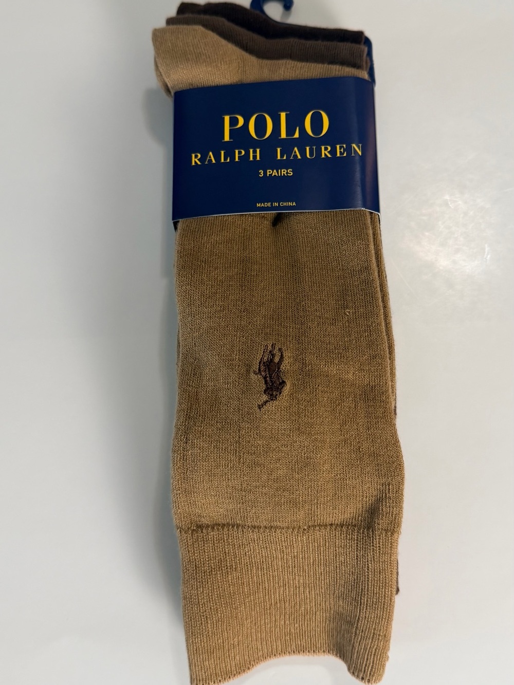 Polo Ralph Lauren Men’s Dress Socks 3 Pack Brown Tan Pony Logo Size 10-13 NWT